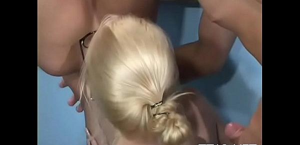  Savory blonde Dalny Marga with large natural tits cums hard